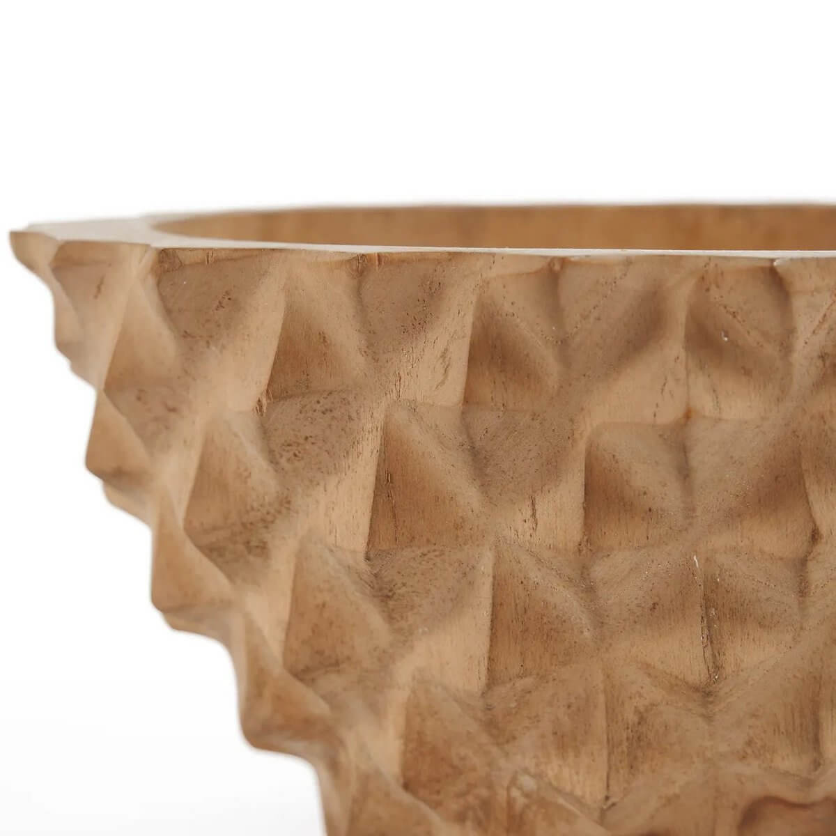 Bohemian style teakwood bowl with durian-inspired textured surface, perfect as a decorative centerpiece or functional serving bowl.