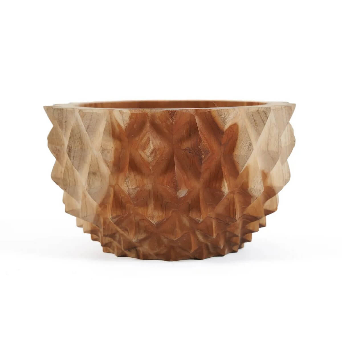 Bohemian teak root durian-inspired bowl with textured, spiky surface, perfect for decorative centerpiece or serving fruit and snacks.