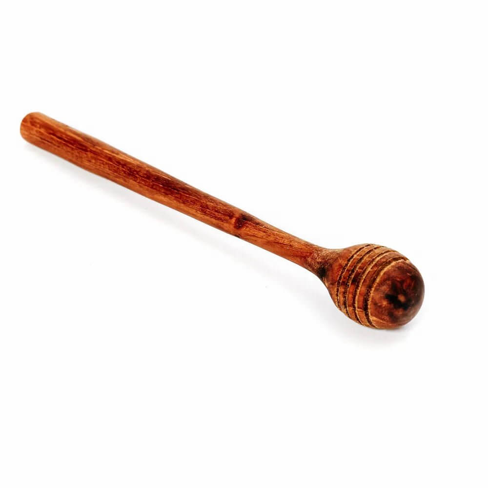 Bohemian Teak Root Honey Roller by Bazar Bizar Living, elegant wooden honey dipper for stylish serving. Dimensions: 19cm x 2cm.