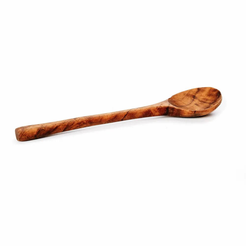 Bohemian style handmade teak wooden root spoon by Bazar Bizar Living, 3cm wide, ideal for stylish table settings.