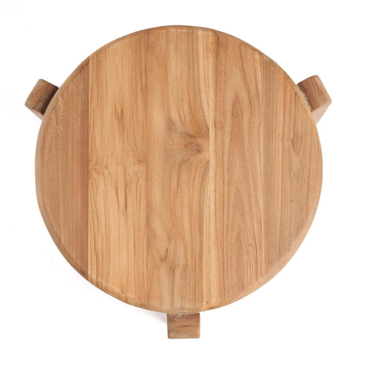 Ronde teakhouten Wabi Sabi salontafel met drie poten, 50cm breed, duurzaam en charmant design voor elke woonkamer.