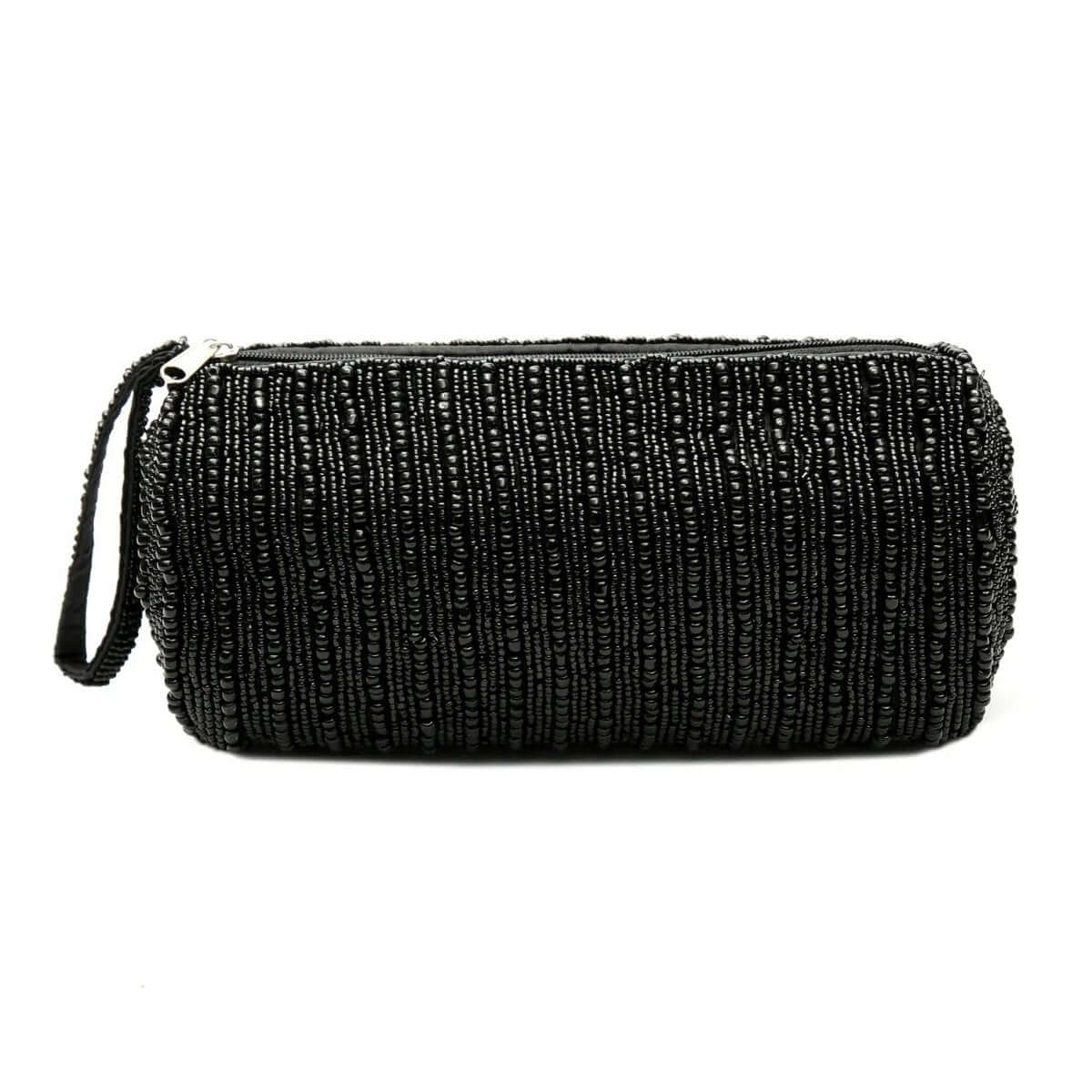Black Bohemian multifunctional pencil case for organizing pens, makeup brushes, and more. Stylish and compact design.