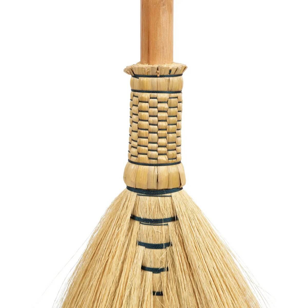 Bohemian-style large Indonesian broom made of natural grass, perfect as decorative item. Colors: multicolor, beige, yellow.