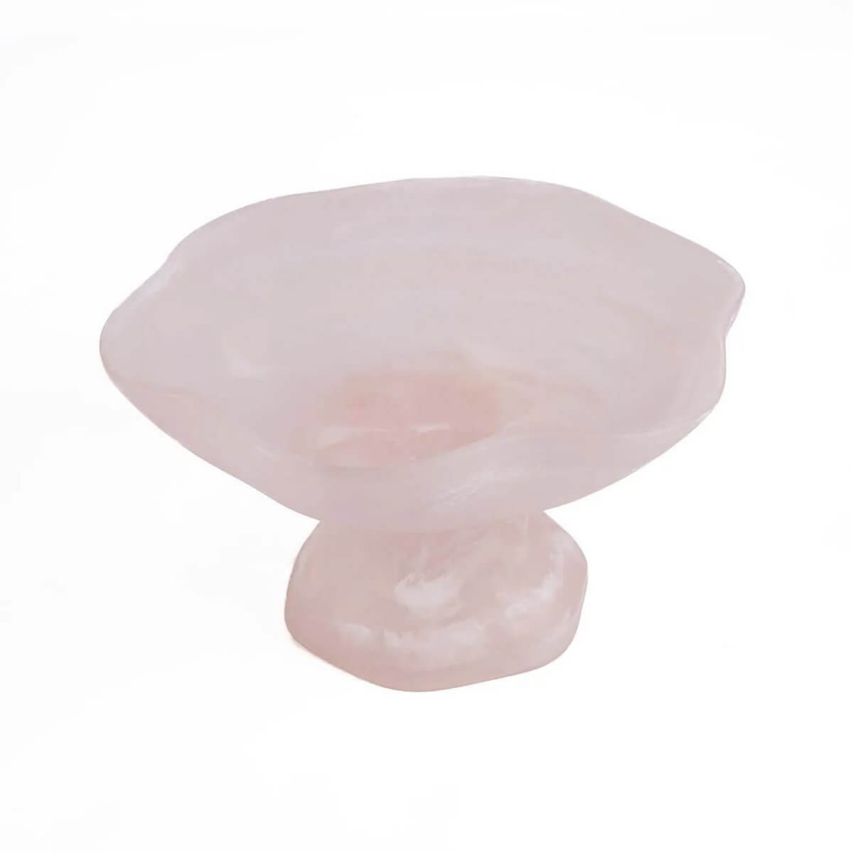 Bohemian pink-white resin fruit stand with organic design, perfect for displaying fruit, pastries, or decor in kitchen or dining room.