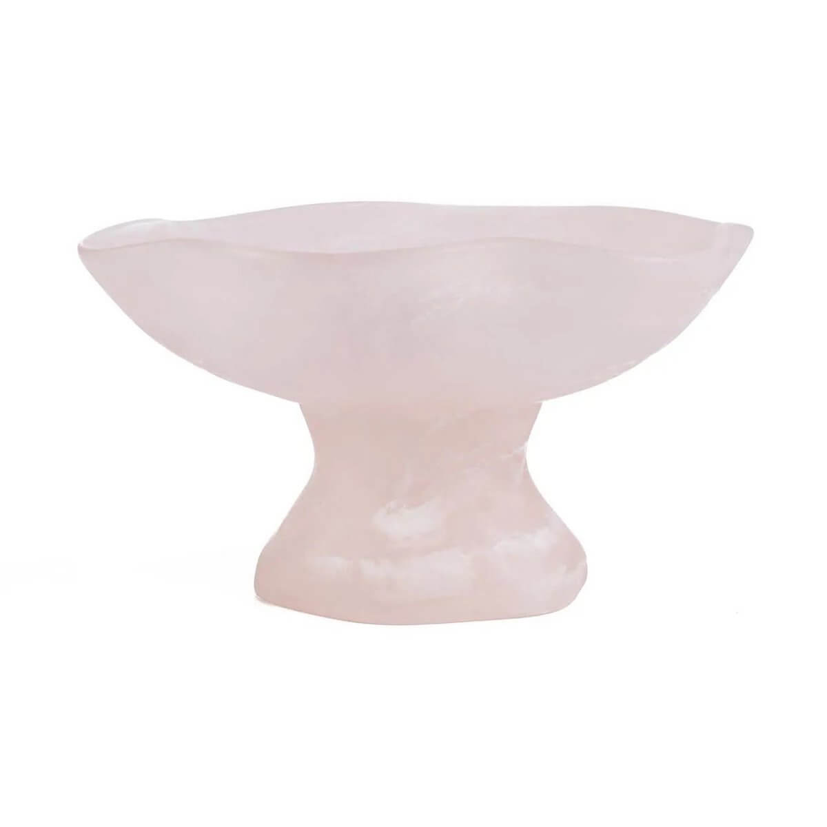Bohemian style pink resin fruit stand with organic flow for modern kitchen elegance.