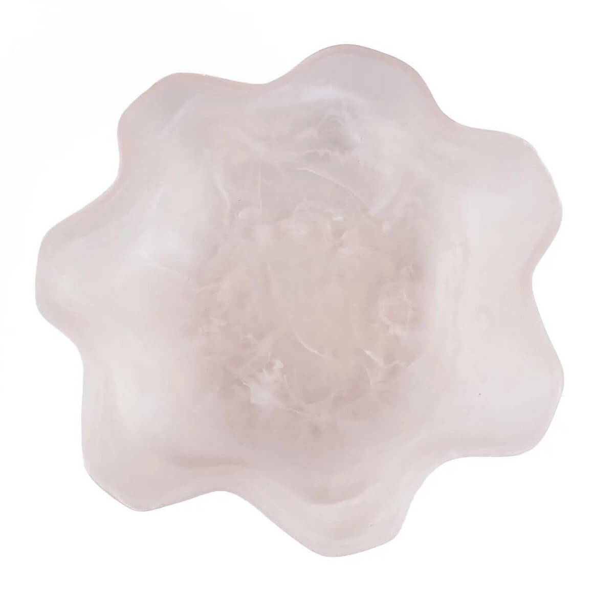 Bohemian pink-white organic fruit bowl made of resin with a modern design, perfect for displaying fresh fruits on any countertop or table.