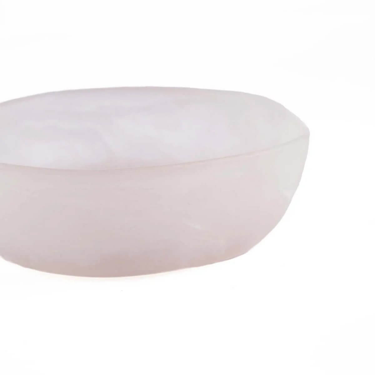 Rose and white bohemian resin organic bowl, 14cm wide, handcrafted with a sculptural design for snacks or decoration.