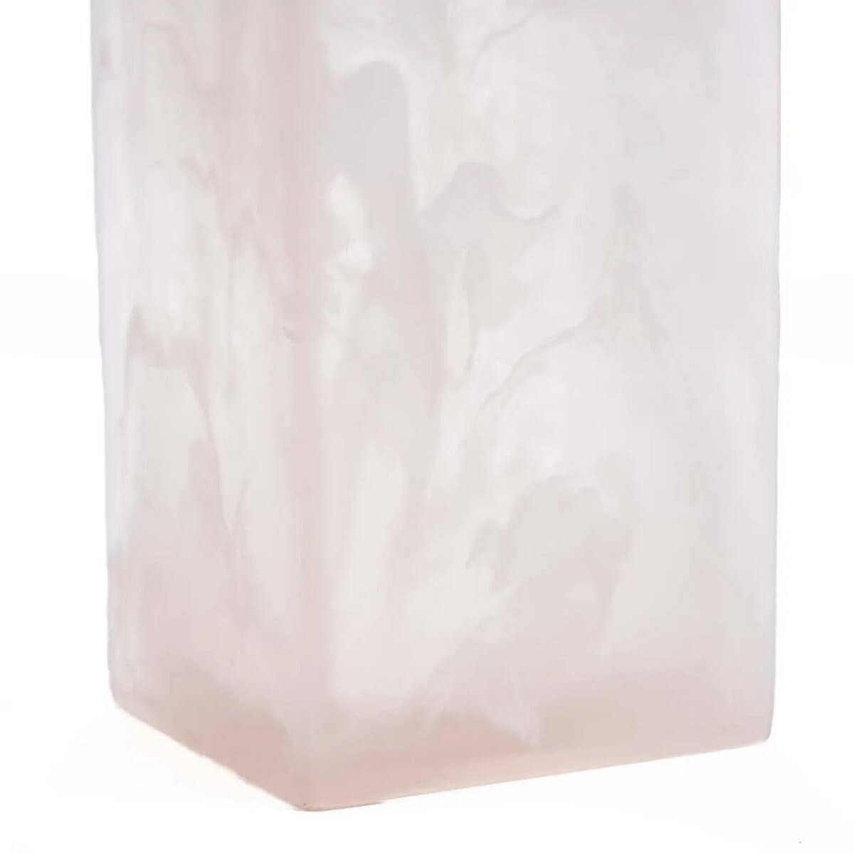 Close-up of a pink and white Bohemian-style resin soap dispenser with a minimalist design, perfect for bathroom or kitchen decor.
