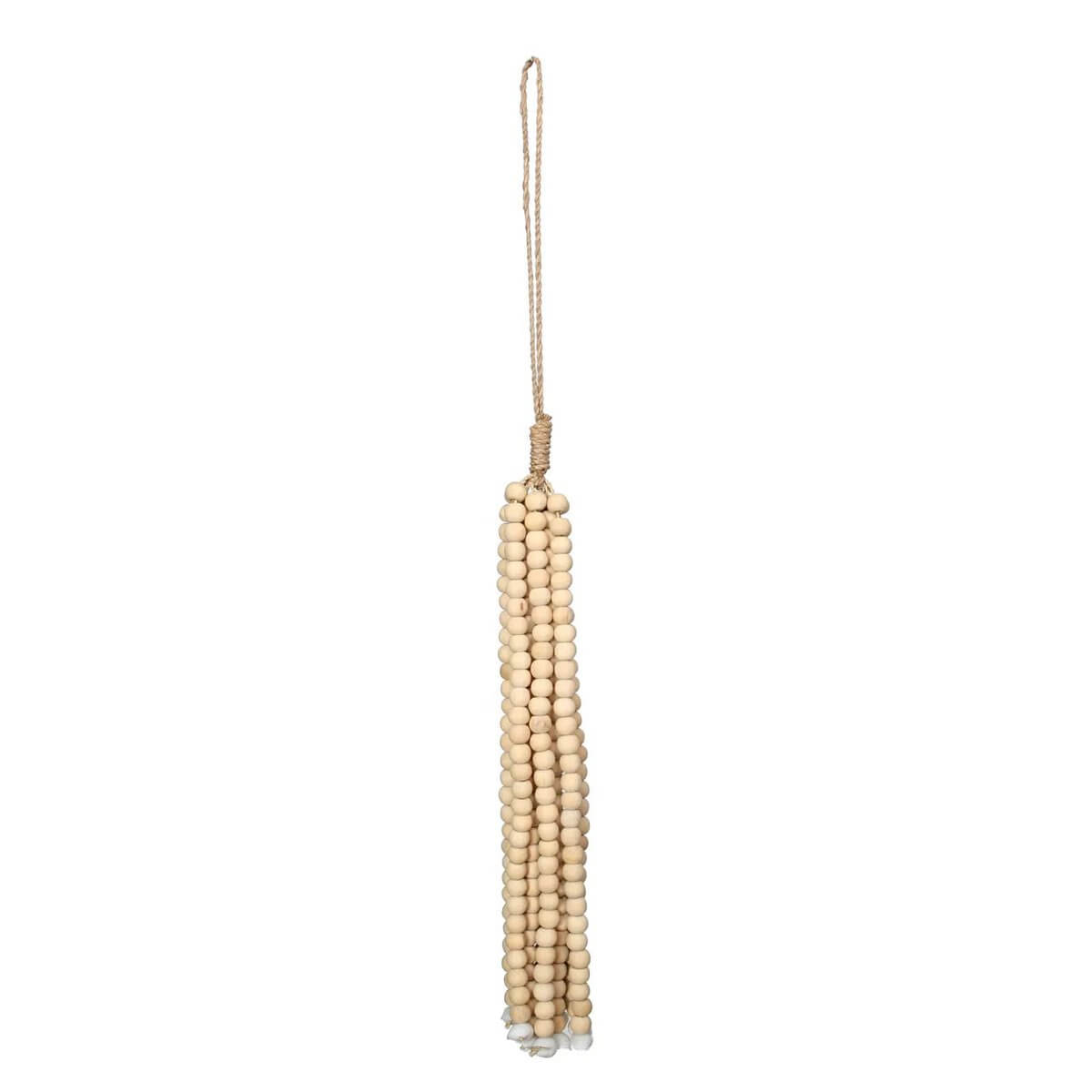 Bohemian wooden bead tassel, handmade by Balinese artisans, perfect for adding exotic charm to doors, curtains, or decorative spaces.