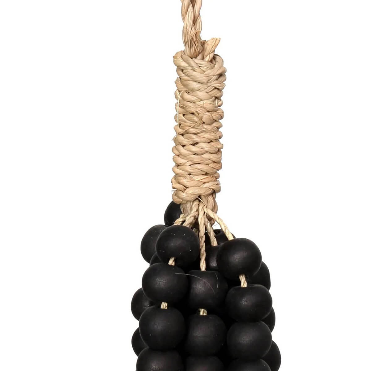 Bohemian black wooden bead tassel, handcrafted by Balinese artisans, perfect for exotic decor - Bazar Bizar Living.