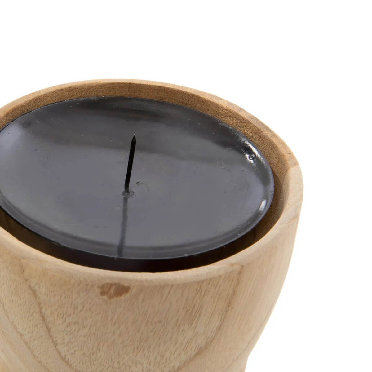 Hand-carved teak candle holder with dark wax, bohemian style by Bazar Bizar Living, perfect for home decor.