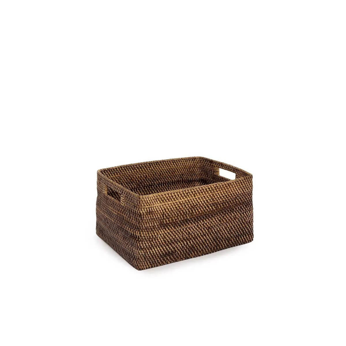 Bohemian colonial magazine basket in natural brown rattan, perfect for storage and adding rustic elegance to any room.