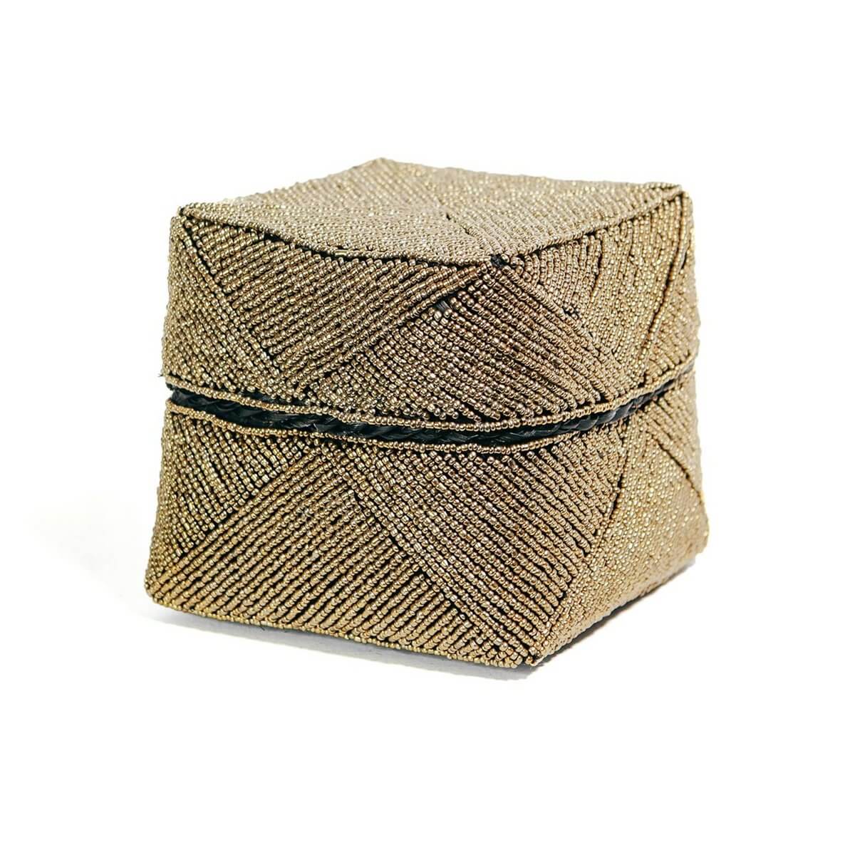 Handmade Balinese gold beaded box, perfect for Bohemian decor, crafted with love by local artisans. Ideal as a storage or decorative piece.