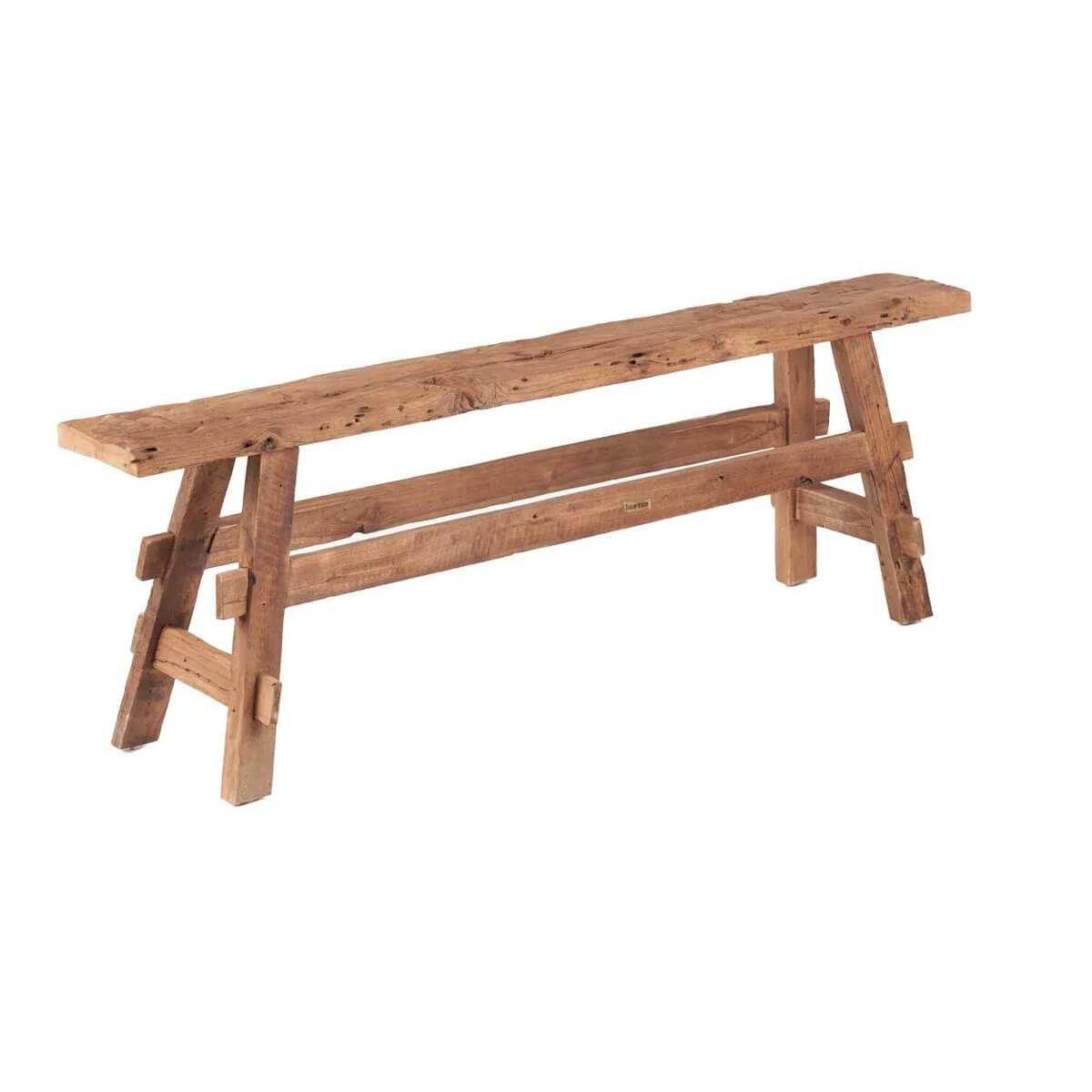 Bohemian natural teak rustic bench with elegant, simple lines and unique wood grain, perfect for any hallway or bedroom.