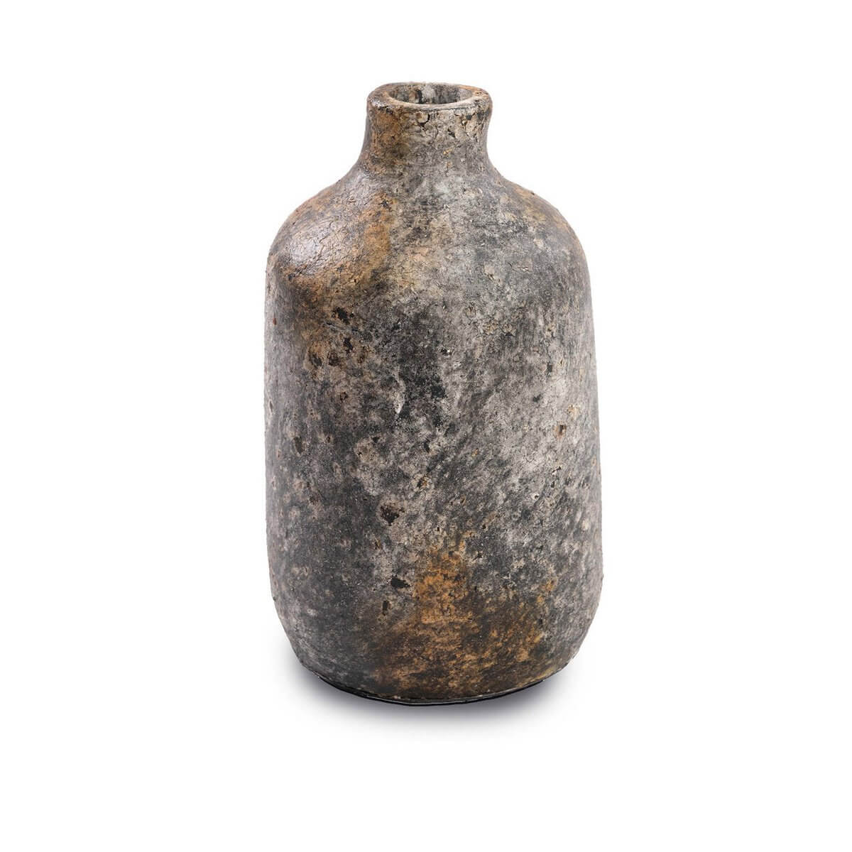 Antieke grijze handgemaakte terracotta vaas met rustieke charme, Bohemian stijl, van Bazar Bizar Living, 24cm hoog
