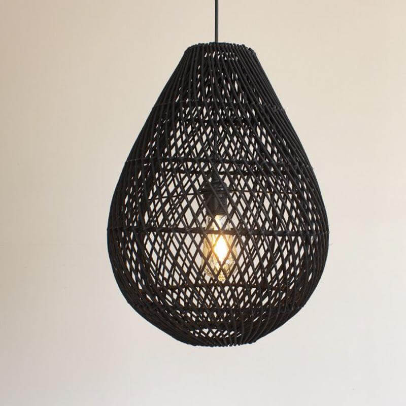 Druppelvormige rotan hanglamp zwart ♥