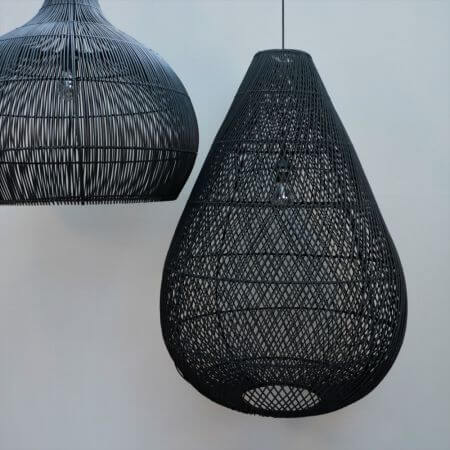 Druppelvormige rotan hanglamp zwart ♥