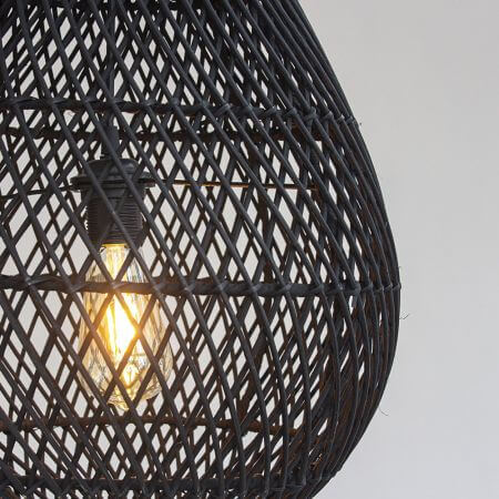 Druppelvormige rotan hanglamp zwart ♥