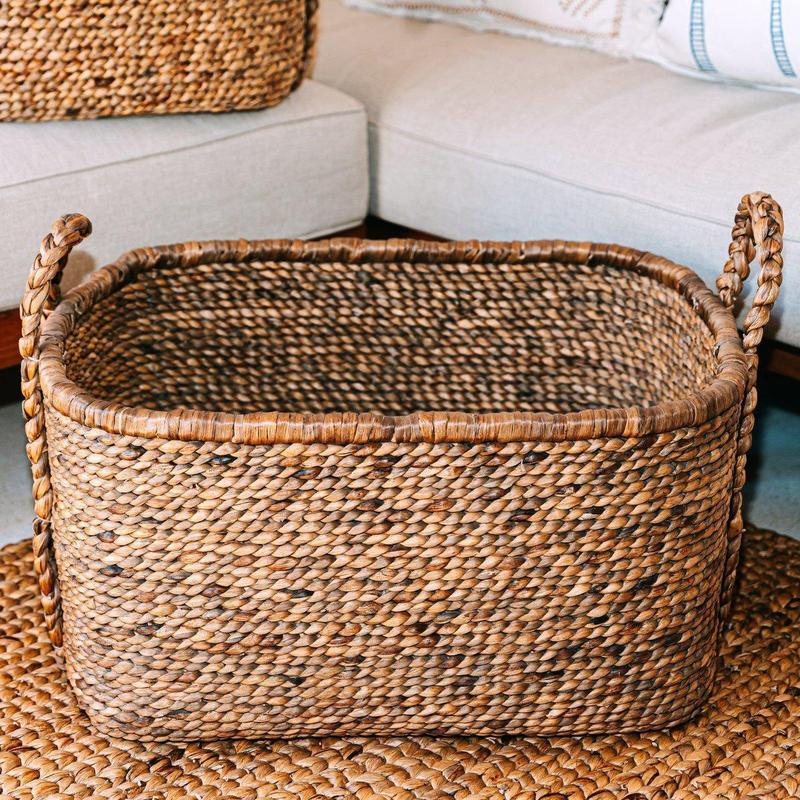 Extra grote wasmand - vierkante boho -mand - geweven decoratieve mand - opslagmand gemaakt van natuurlijke waterhyacint (2 maten) mentari-manden-Soeji-Ik Hout ervan.