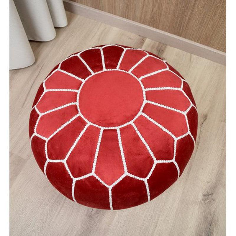 Fluwelen poef - rood en wit-poef van leer-Poufs & Pillows-Ik Hout ervan.