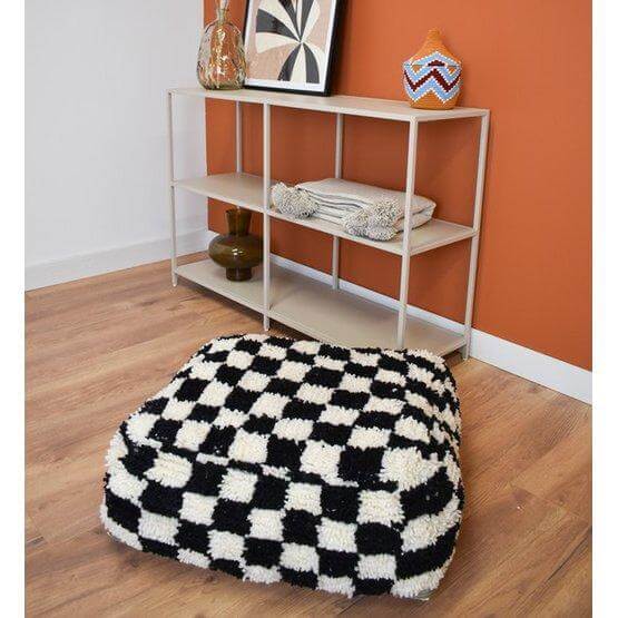 Geruit vloerkussen - zwart en wit-Poufs & Pillows-Ik Hout ervan.