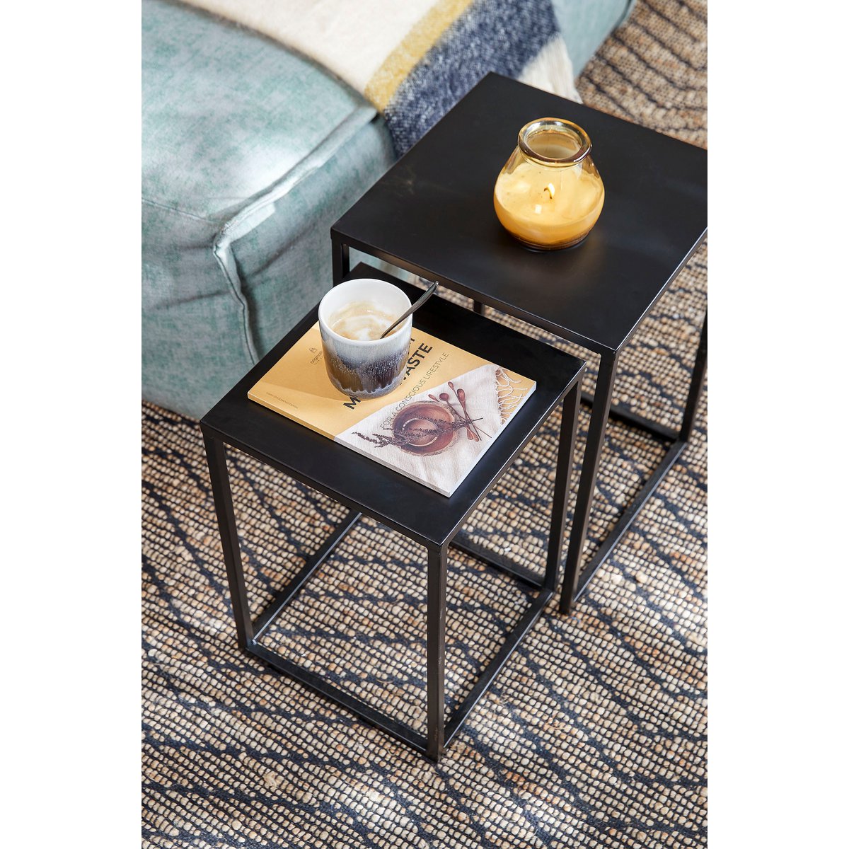 Goa Bijzettafel - Set van 2 - L30 x B30 x H42 cm - Metaal - Zwart-Mica Decorations-Ik Hout ervan.