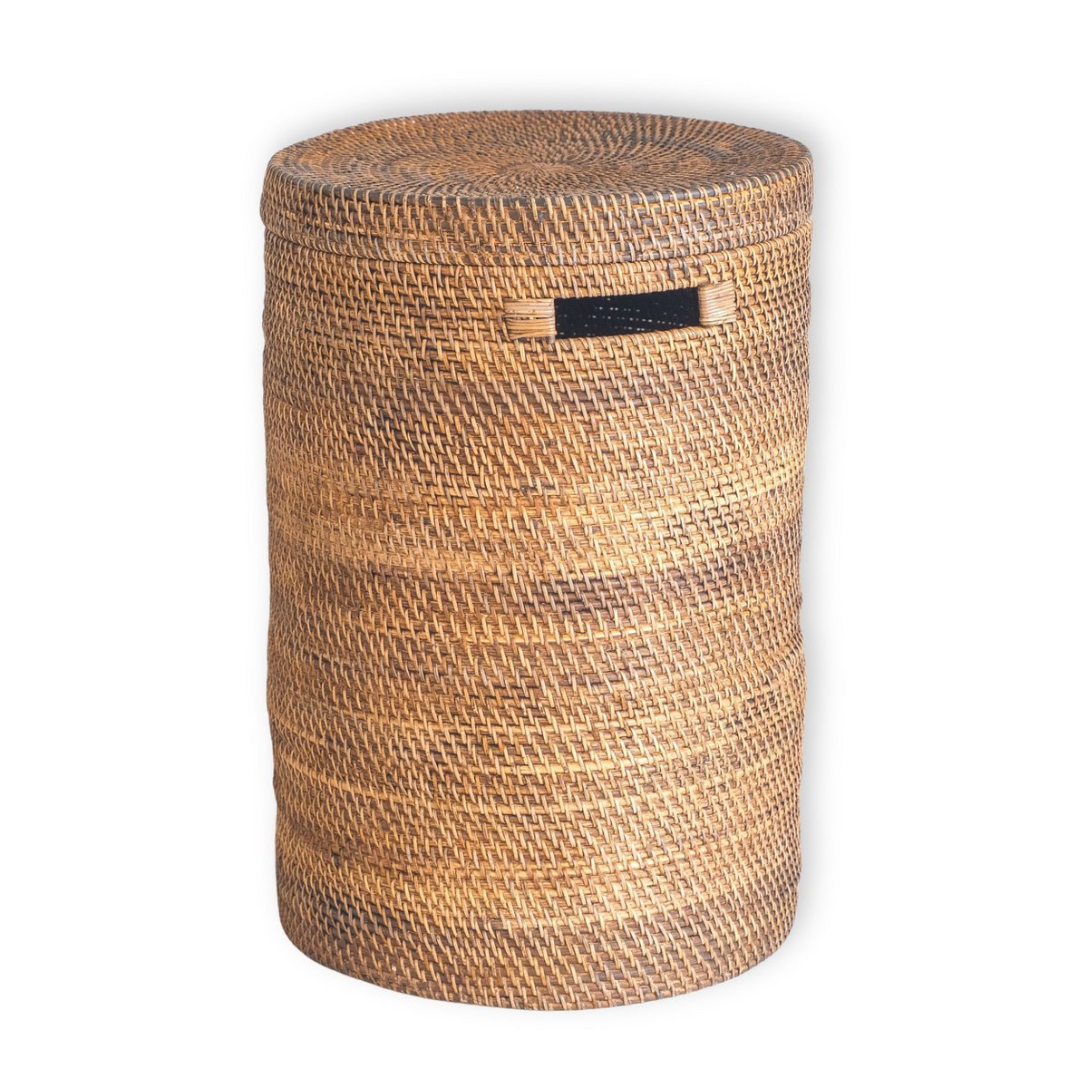 Grote wasmand met deksel - geweven ronde mand - bruine boho opslagmand - decoratieve rotan mand (2 maten Ø 36/40 cm) sari (bruin)-manden met deksel-Soeji-Ik Hout ervan.
