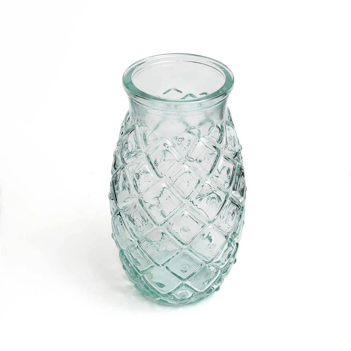 Bohemian Het Ananasglas in blauw, gemaakt van 100% gerecycled glas met een tropisch ontwerp, perfect voor elke drankervaring.