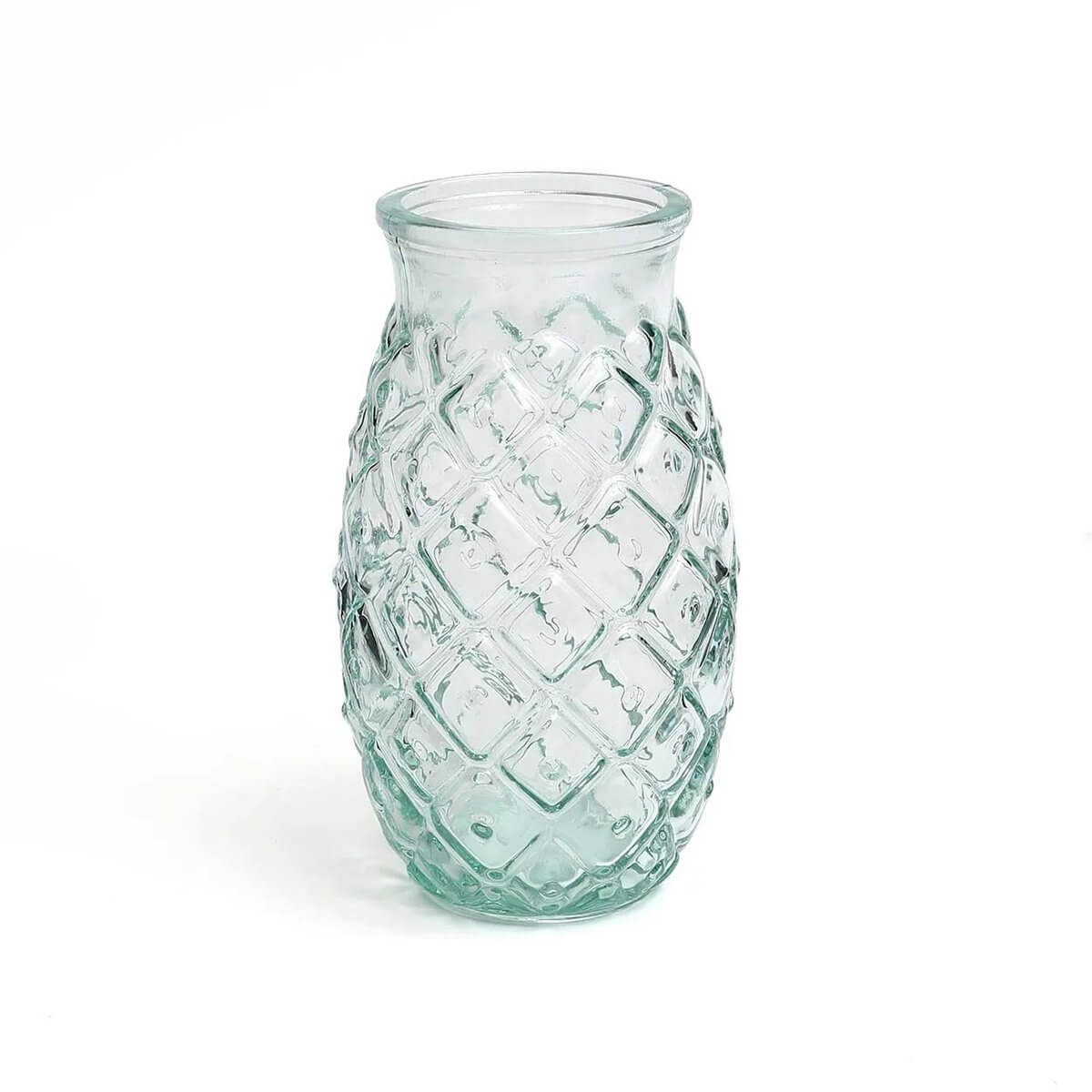 Bohemian blue pineapple glass vase made from 100% recycled glass, ideal for tropical-themed drinks.