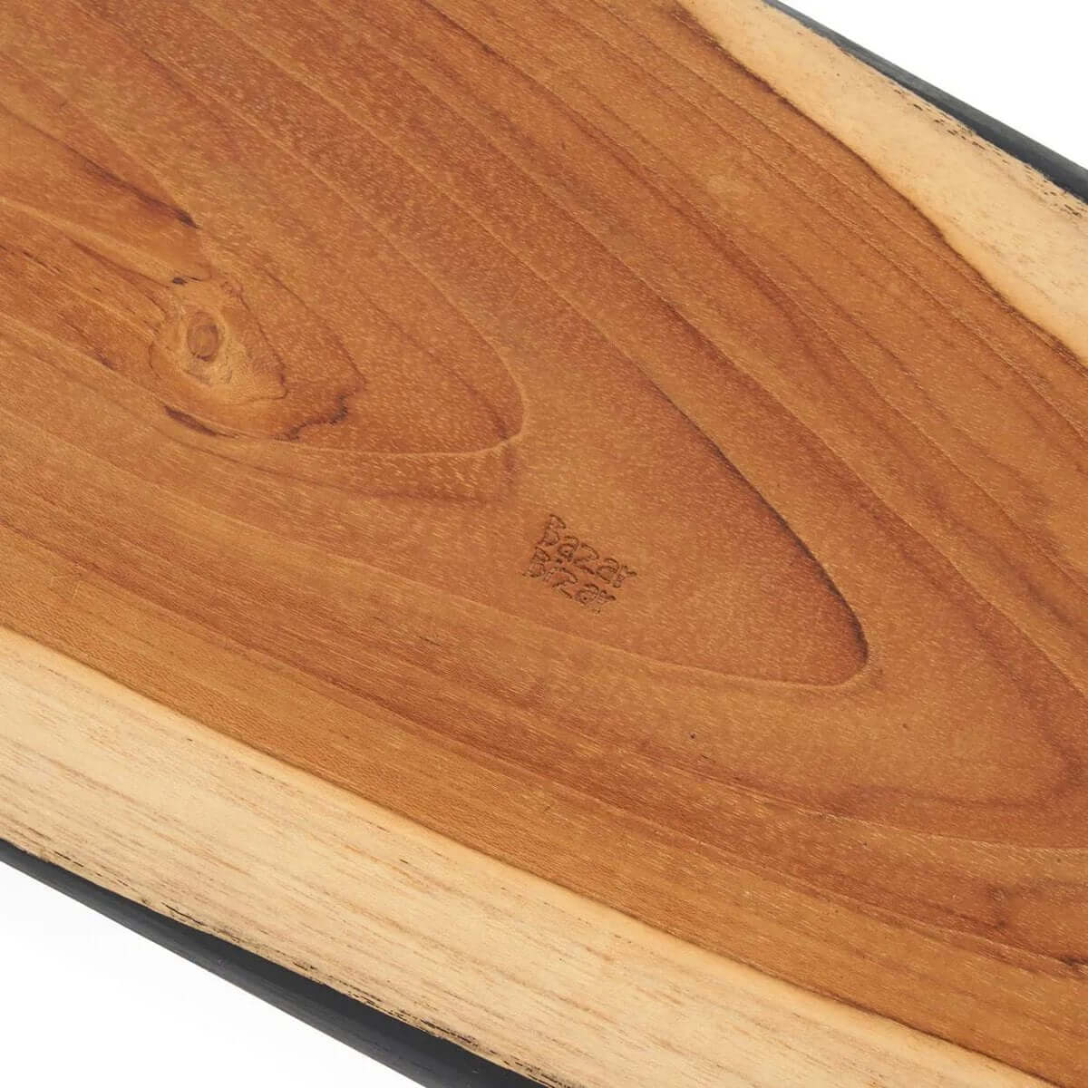 Close-up of the Het Bondi Tapasbord - XL, showcasing the elegant teakwood finish for a Bohemian style table setting.