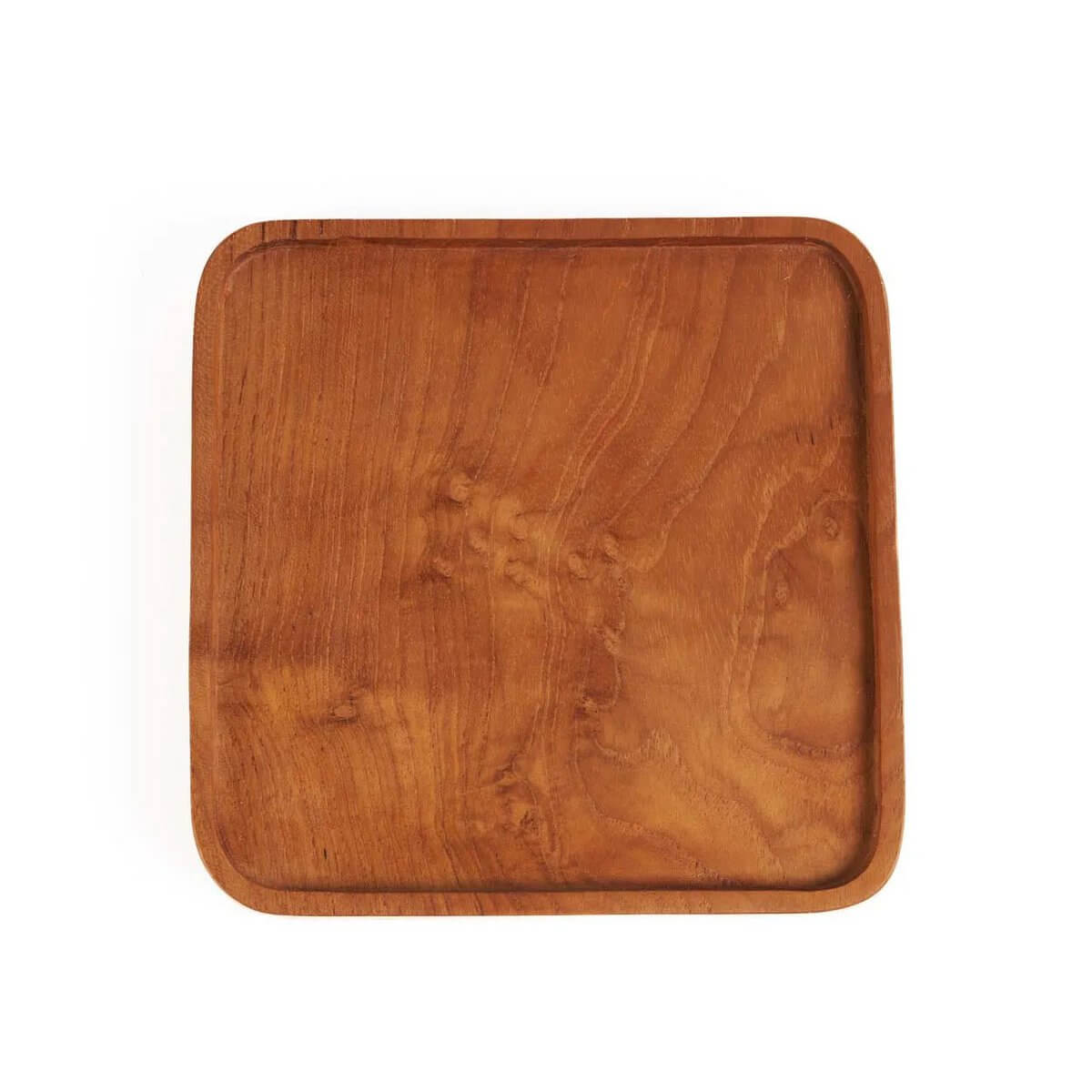 Rustic Bohemian teak square plate, ideal for snacks or coffee, adds charm to your table with natural wood finish, perfect for small gatherings.
