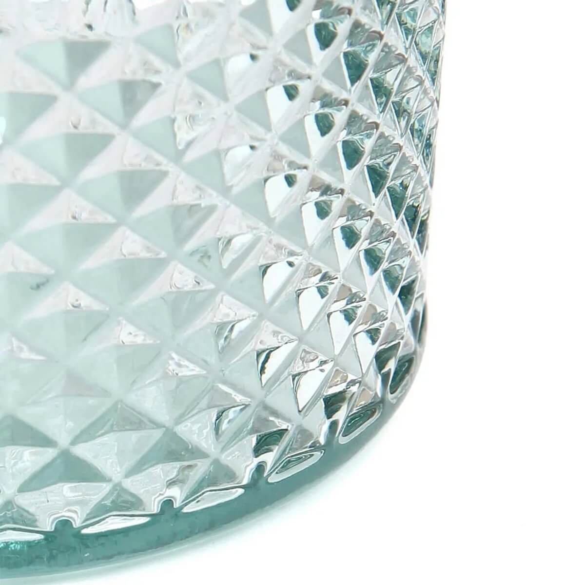 Bohemian style geometric pattern on Zuanshí glass, made from recycled blue material