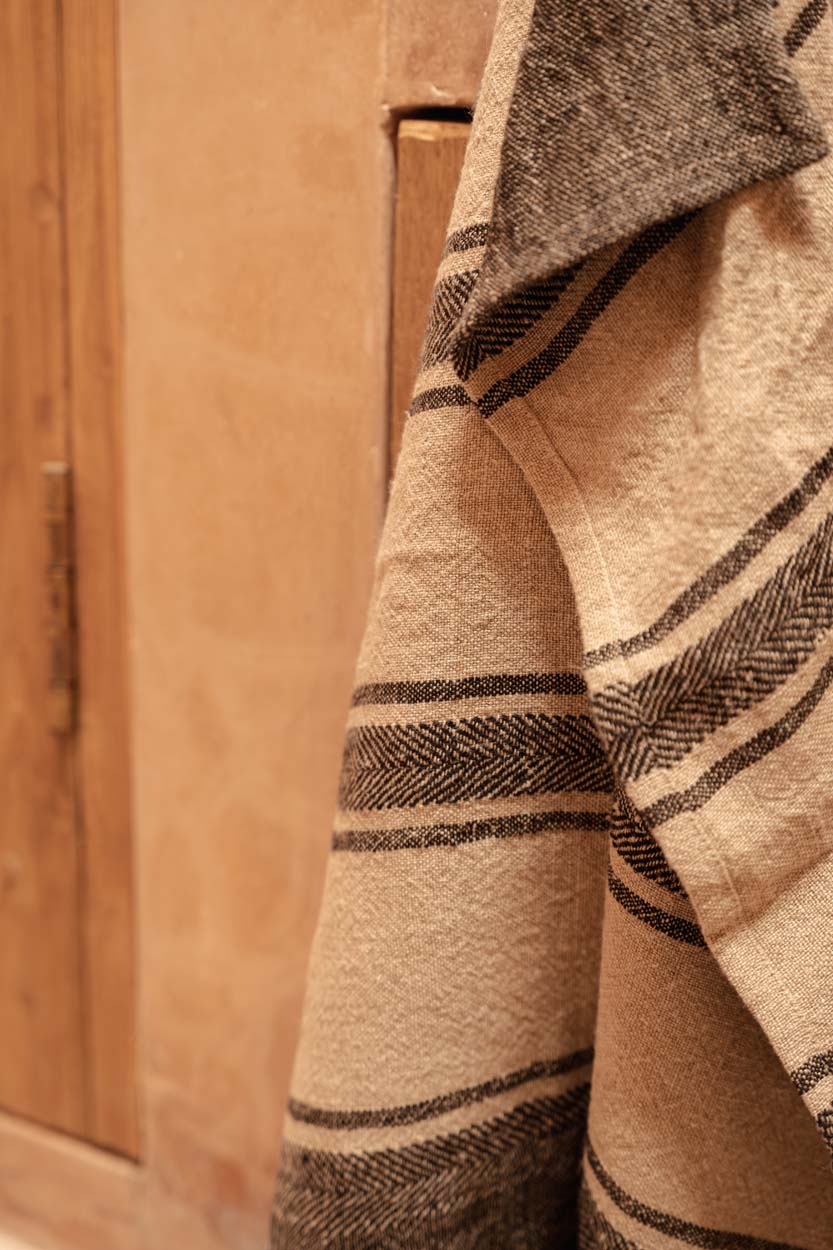 Linnen Smudge keukendoek - naturel/zwart - 50 x 70 cm