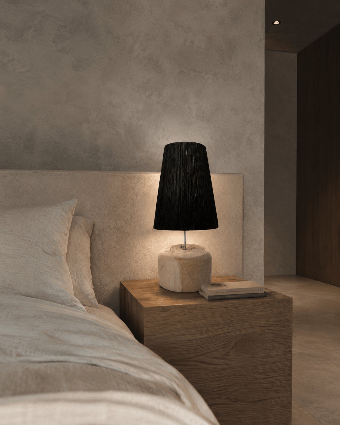 Raffia teakhouten tafellamp