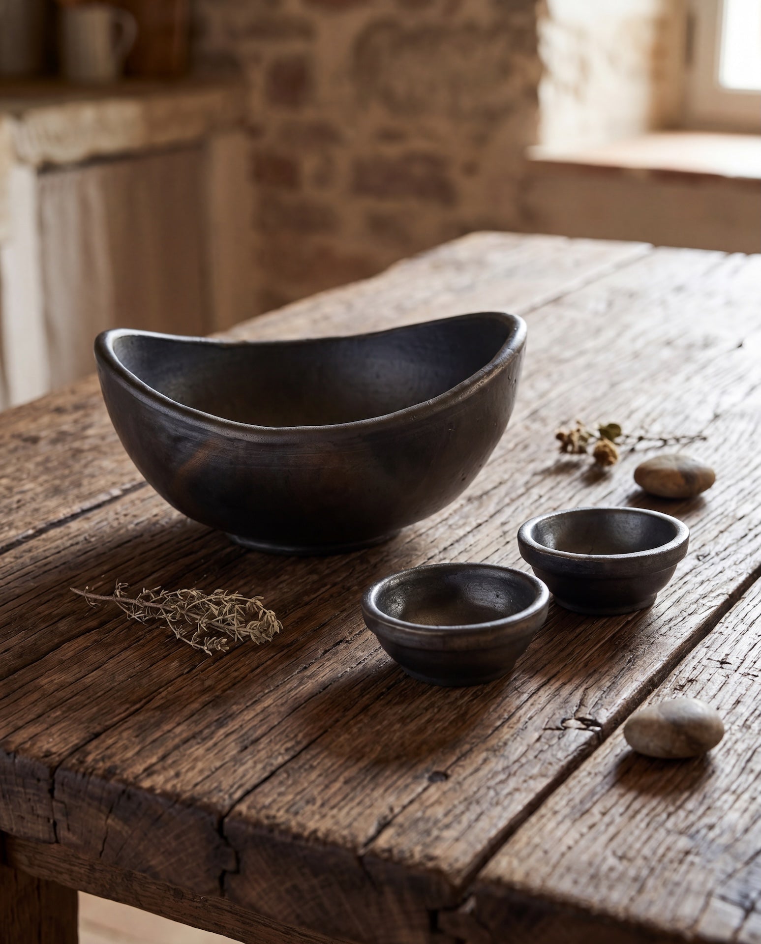 The Burned Curved Bowls - Zwart - Set van 3