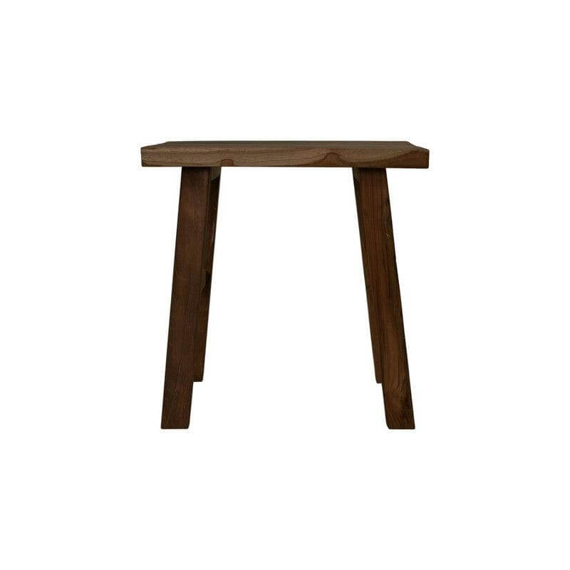 Natuurlijke teak kruk voor buiten, afmetingen 45x29x45 cm, perfect voor tuin, terras of balkon, weerbestendig.