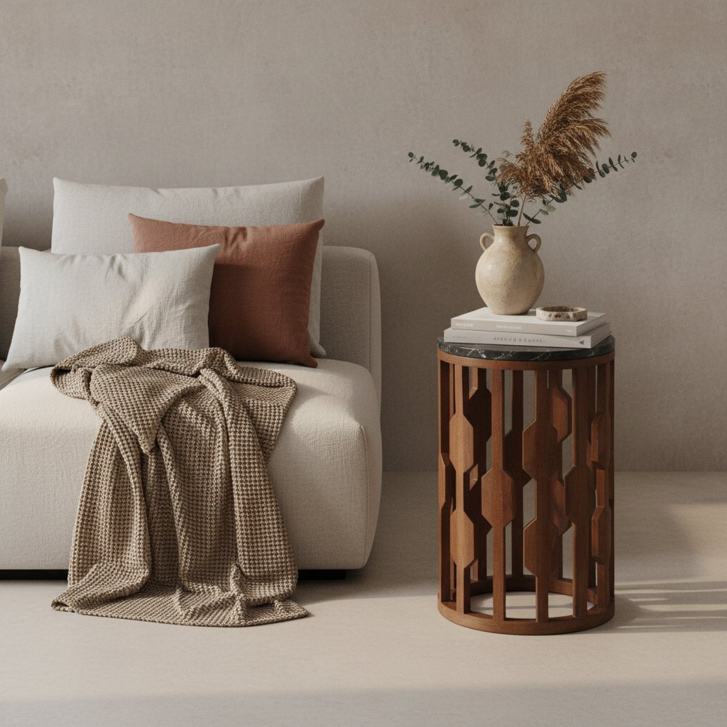 Lampung bijzettafel marmer zwart - 40x40x50 cm-Raw Materials-Ik Hout ervan.