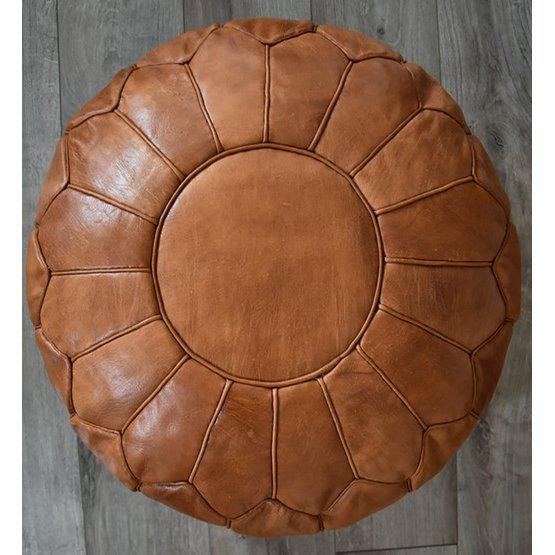 Leren poef - karamelbruin (XL) - gevuld geleverd