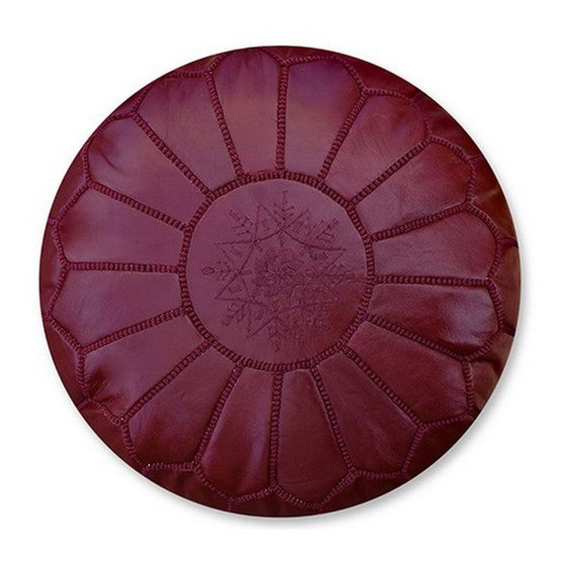 Leren poef - vol bordeaux - gevuld geleverd-poef van leer-Poufs & Pillows-Ik Hout ervan.