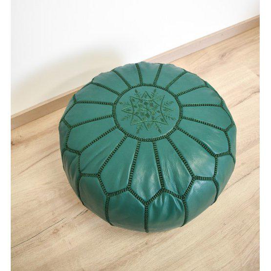 Leren poef - volledig groen - gevuld geleverd-poef van leer-Poufs & Pillows-Ik Hout ervan.