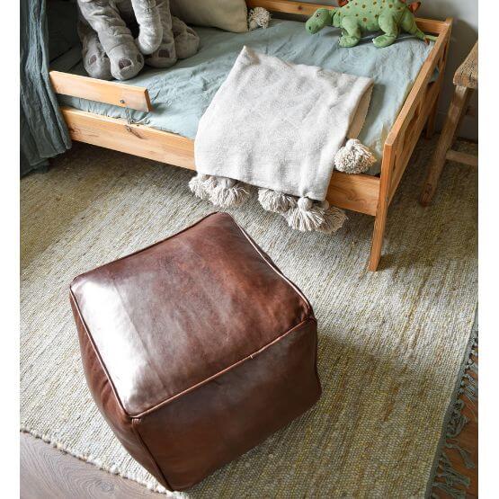 Leren vierkante poef - bruin (vierkant) - gevuld geleverd