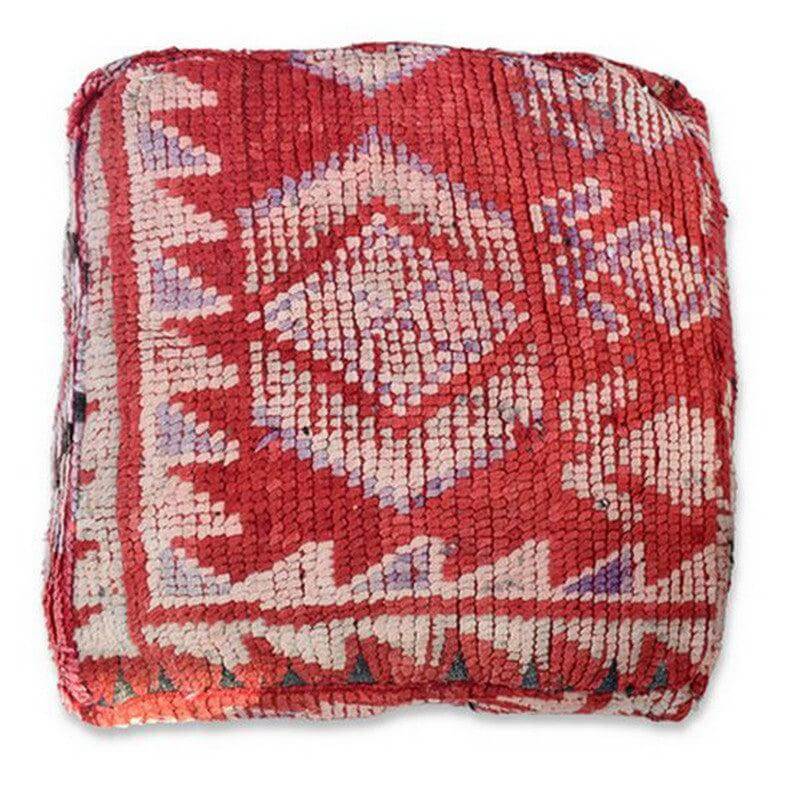 Marokkaans vloerkussen K912, uniek bohemian design van vintage berberkleed, rood met patroon, eyecatcher voor woonkamers.