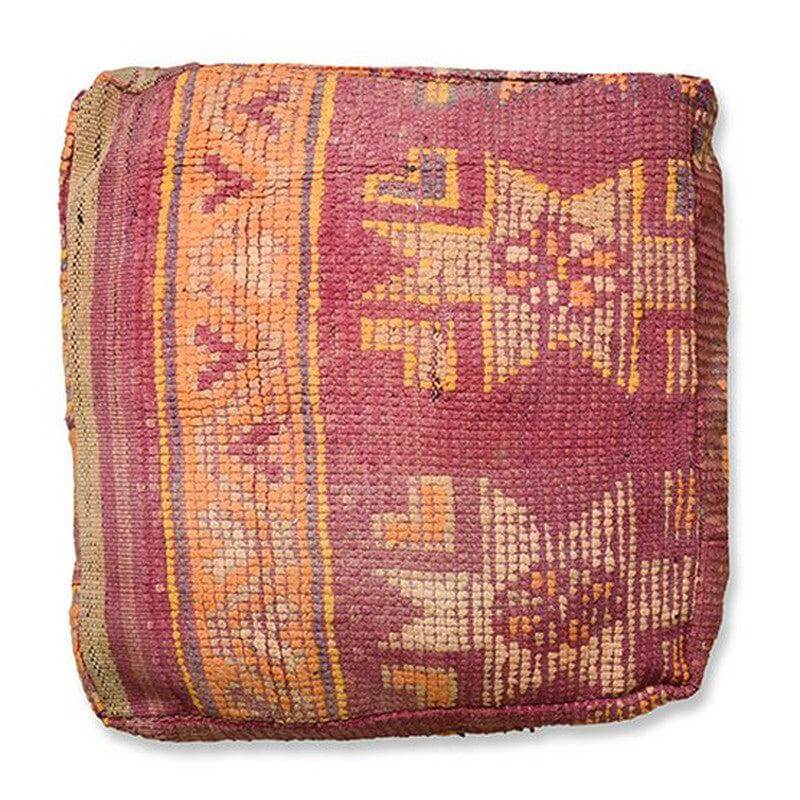 Marokkaans vloerkussen k639 van vintage Berberkleed, handgemaakt en uniek voor bohemian interieurstijl.