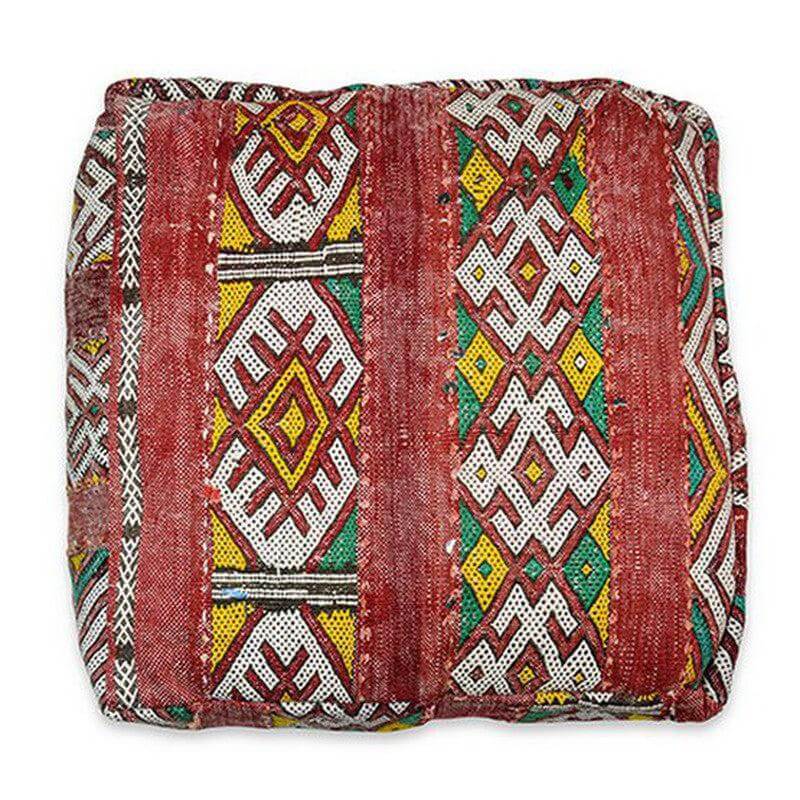 Uniek Marokkaans vloerkussen met vintage Berberpatroon, kleurrijk en bohemian, perfect voor woon- of slaapkamer sfeer - k716