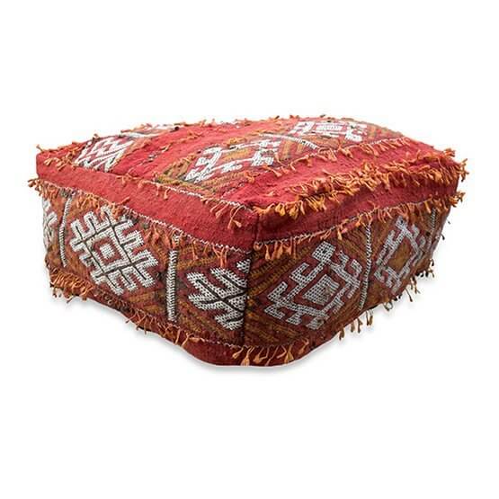 Vintage Marokkaans vloerkussen K1370, handgemaakt van Berberkleed, rood en wit patroon. Bohemian sfeer voor woon- of slaapkamer.
