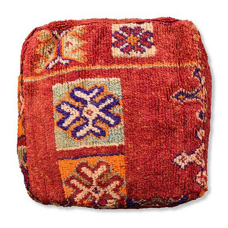 Marokkaans vloerkussen vintage - Uniek en kleurrijk Berber design kussen, handgemaakt van authentiek Marokkaans tapijt.