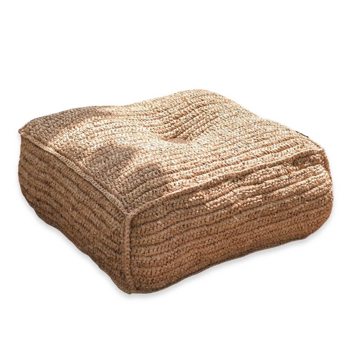 Handgemaakte raffia zitzak PADAR, vierkant, eco-vriendelijk voor comfortabele en decoratieve zitplaats.