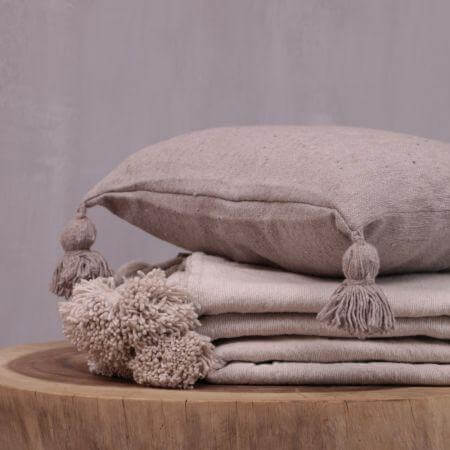 Pompom deken beige L