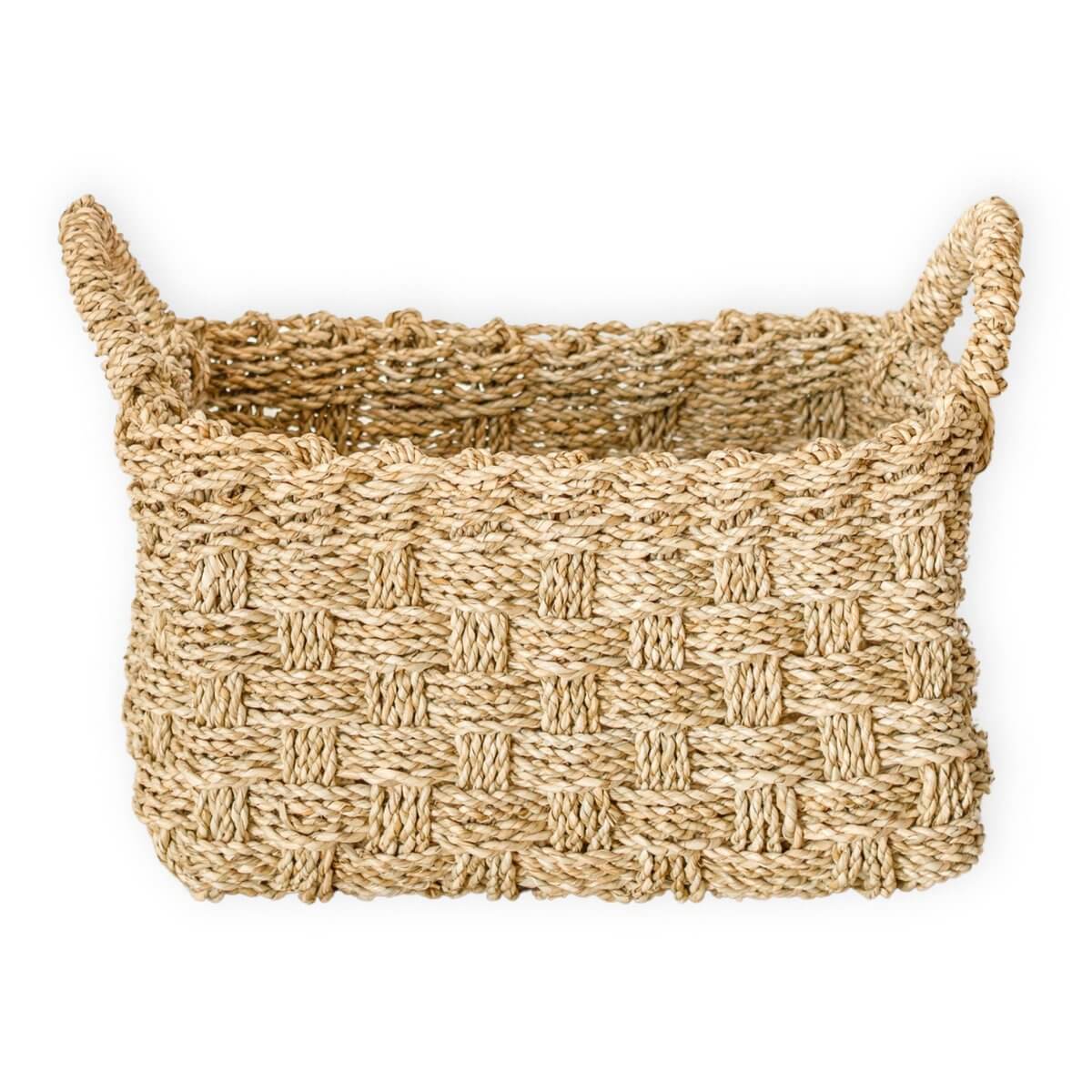 Rechthoekige opbergmand BATIK van waterhyacint met uniek patroon, perfect voor hoekjes. Handgemaakt en duurzaam.