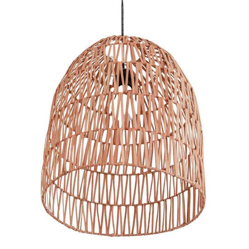 Rotan hanglamp MALUKA in boho-stijl, verkrijgbaar in 2 maten. Handgemaakt en duurzaam, voegt warme patronen toe aan je interieur.